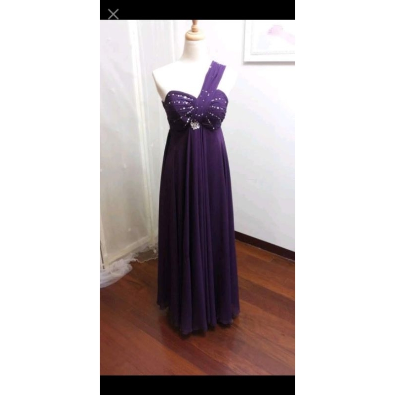 汐止二手婚紗禮服拍賣 紫色禮服單肩