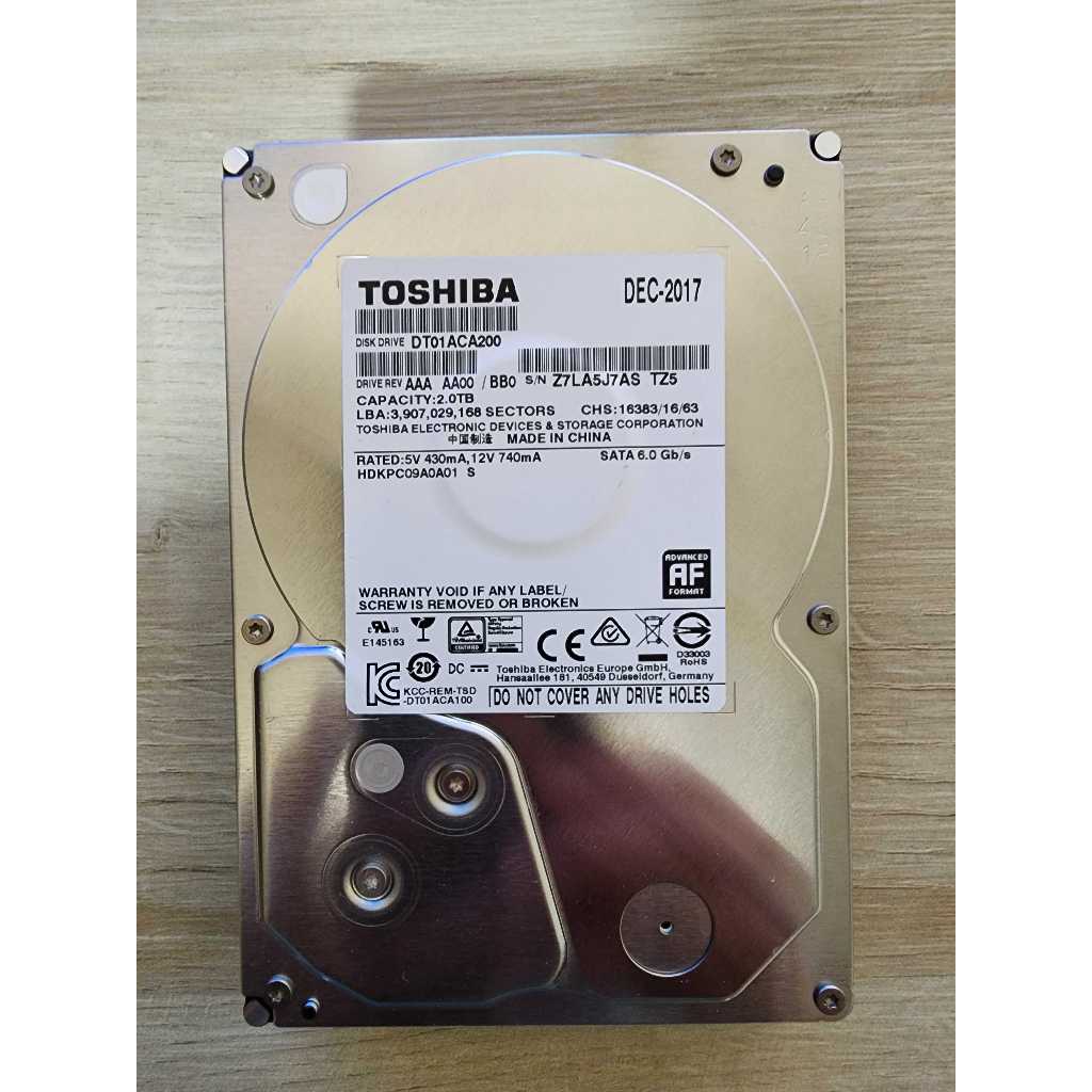 TOSHIBA 3.5吋 2TB SATAIII 硬碟（DT01ACA200）(二手)