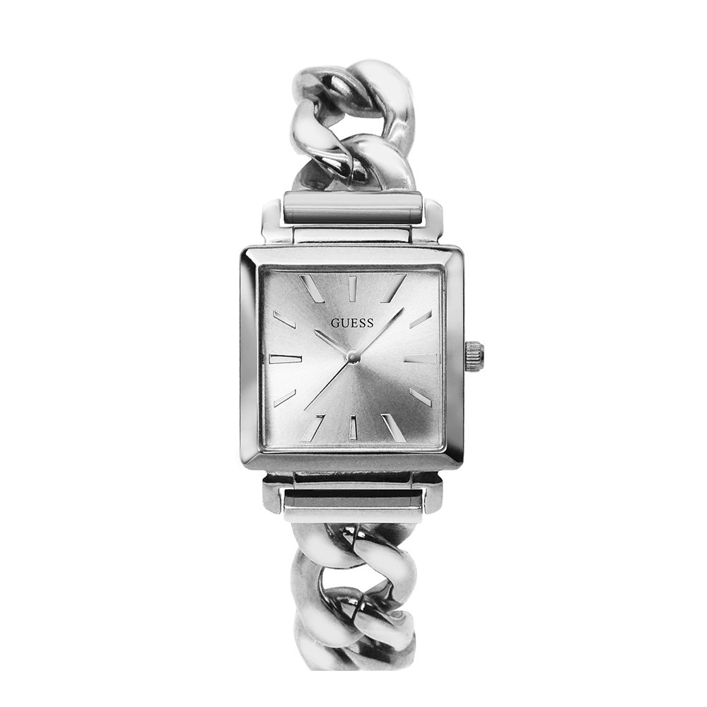 【For You】當天寄出 I GUESS 銀色系 時尚方型腕錶 牛仔鍊式不鏽鋼錶帶 女錶 W1029L1
