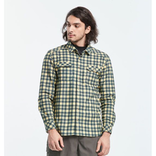 荒野 wildland 男彈性針織格紋保暖襯衫 爬山襯衫 休閒襯衫 黃藍格