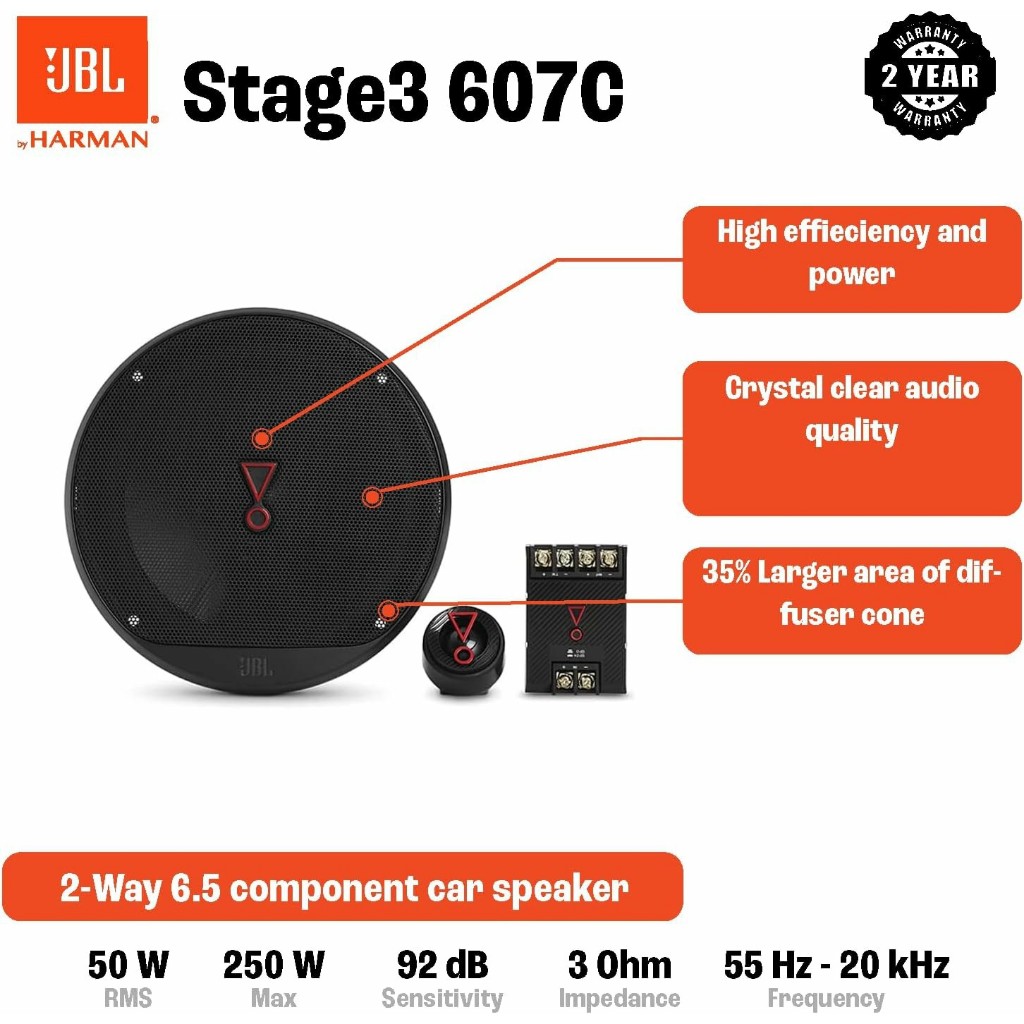 【JBL】 6.5吋 Stage3 607C 2音路 分離式喇叭 150W