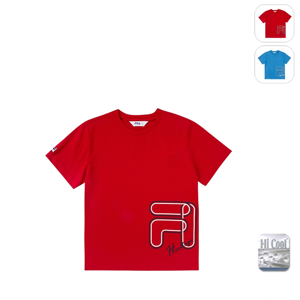 【FILA】KIDS 孩童款 吸濕排汗 運動短袖上衣-紅色 1TEX-4416-RD