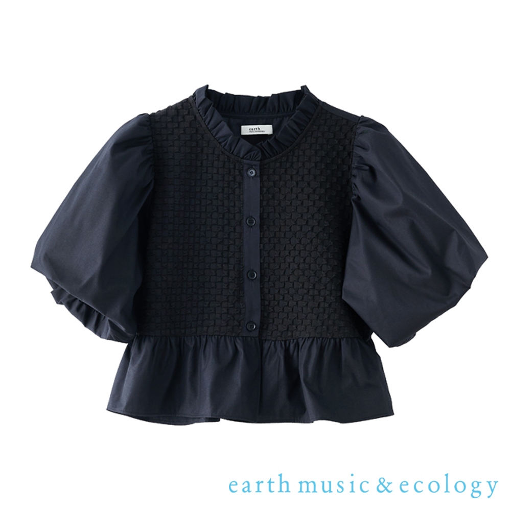 earth music&amp;ecology 泡泡布壓紋拼接澎袖上衣(LA42L0A0200)