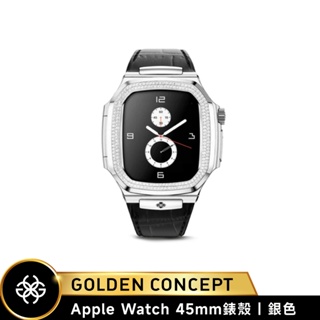 Golden Concept Apple Watch 45mm 銀錶框 黑皮革錶帶 WC-ROLMD45-BK