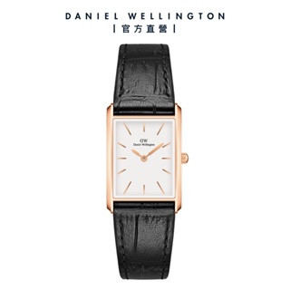 【Daniel Wellington】DW Bound 32x22mm 經典摩登寂靜黑皮革方錶-玫瑰金框