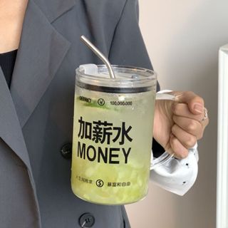 遇見Meet 1000ml大容量玻璃杯 簡約水杯 ins高顔值 吸管杯子 辦公室喝水杯子 玻璃馬克杯 創意喝水玻璃杯