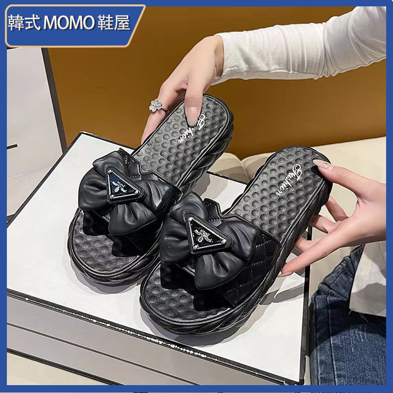 韓式MOMO鞋屋 拖鞋 蝴蝶結拖鞋  一字涼拖鞋 厚底防滑 涼拖鞋女 沙灘鞋 可外穿涼拖鞋 輕便鞋