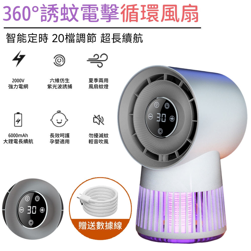 風扇 循環風扇【360°誘蚊電擊+風扇⛅️6000mAh】空氣循環扇 電風扇 露營風扇 直流風扇 冷氣扇 渦流循環扇