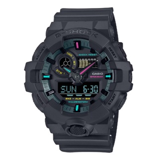 CASIO 卡西歐(GA-700MF-1A)G-SHOCK 酷炫霧面黑 螢光色點綴 大圓錶殼雙顯錶