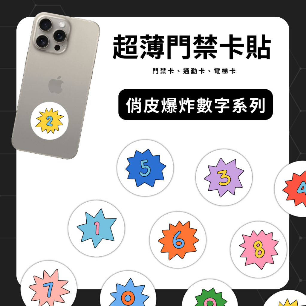 ✅CUID手機卡貼✅ 俏皮爆炸數字圖案 IC複製卡 NFC空卡 感應磁扣 MF複製卡 13.56MHz 門禁卡