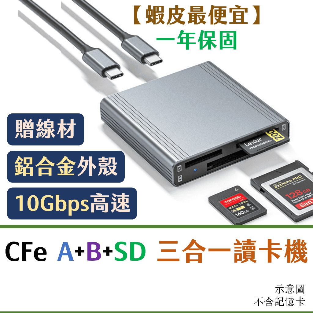 Lightus🪷 三合一 讀卡機 SD + CFe Type A + B 記憶卡 轉 USB3.1 CFexpress