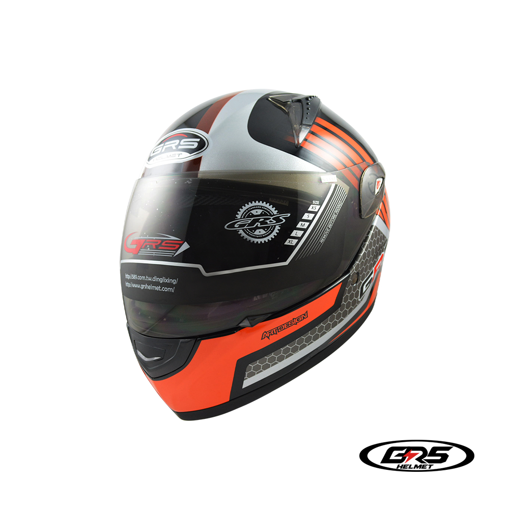 GRS A801 5號 彩繪款 黑銀橘 全罩 全罩式 安全帽 專為小頭型設計 可拆洗 雙鏡片