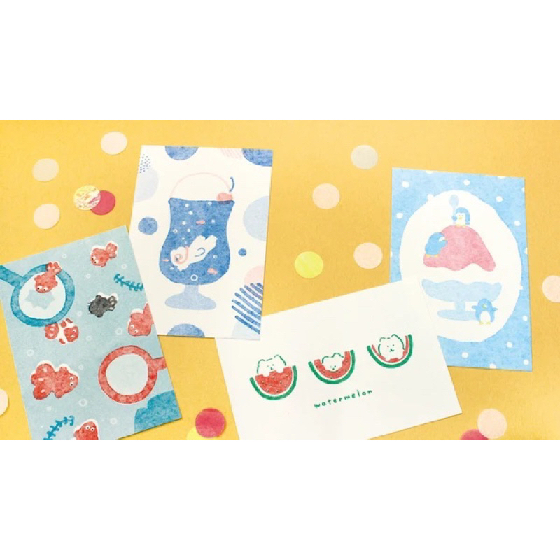日本 レトロ印刷 × 古川紙工 明信片 企鵝和刨冰 西瓜 JAM 企鵝 日本明信片 之然 日本文具