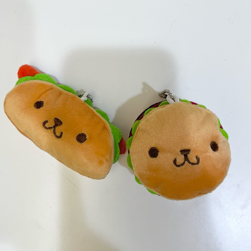 二手 兩隻合售 漢堡熱狗小狗表情吊飾娃娃 可愛表情 熱狗 漢堡 麵包 吊飾娃娃 玩偶 絨毛玩具