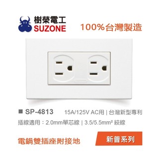【樹榮電工SUZONE】電鍋雙插座附接地/100%台灣製造/新普系列 SP-4813