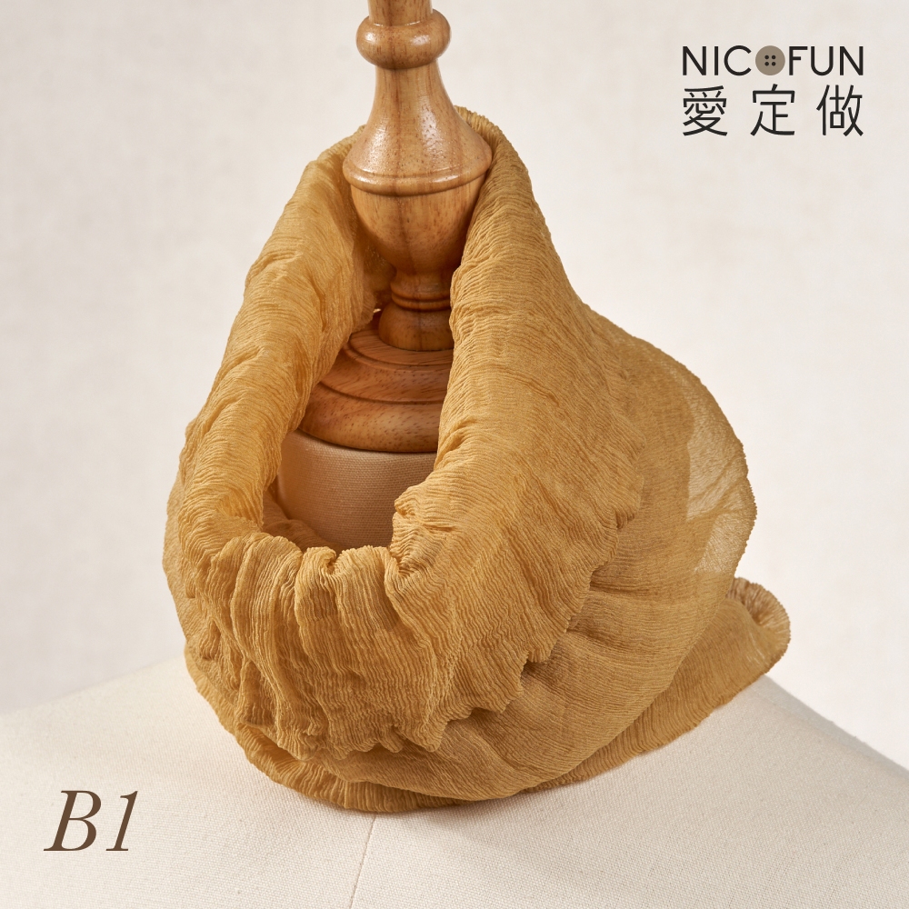 NicoFun 愛定做 木質系33 淺駝柳葉絲 百搭圍脖 圍巾 100%桑蠶絲 真絲(silk四季圍脖 圍巾 領巾 髮帶