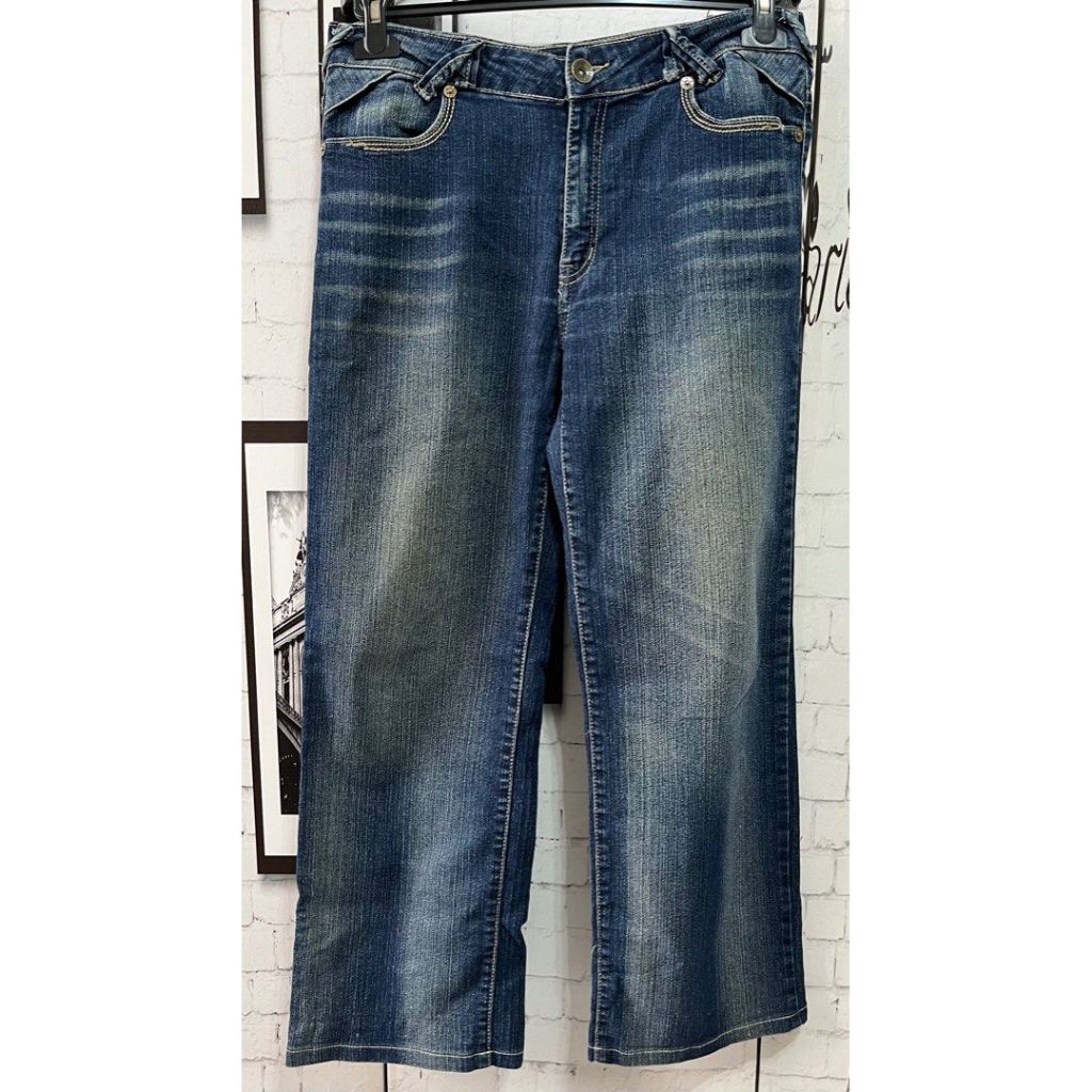 TANK JEANS 深牛仔色貓抓、刷白直筒牛仔褲