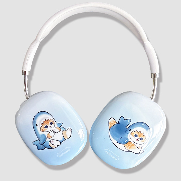 可愛頭戴耳機殼 卡通鯊魚貓咪 蘋果 AirPods Max 頭戴式藍牙耳罩 ins風 airpodsmax保護套 情侶款