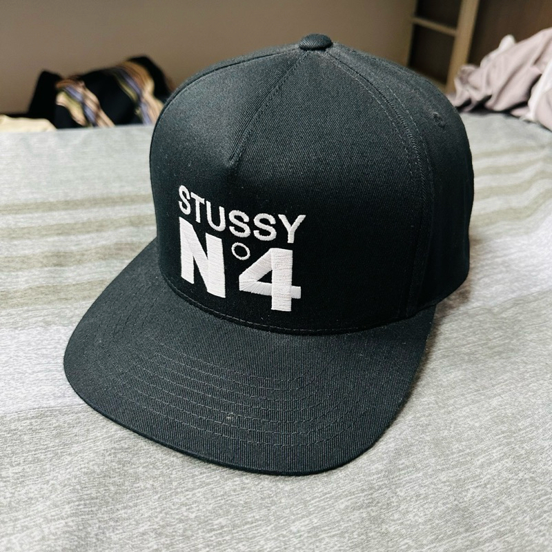 超優質二手 STUSSY NO.4 POINT CROWN CAP 翻玩 尺寸可調黑色 棒球帽