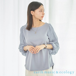 earth music&ecology 異素材細褶袖拼接圓領上衣(1N41L0C0100)