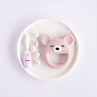 臺灣 pink and blue 17CM DIY 粉色小老鼠固齒器固齒器+奶嘴鏈 (需自行串珠)