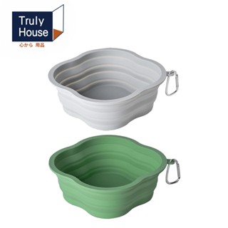 【Truly House】四葉草馬卡龍寵物折疊碗 1000cc(兩色任選)｜摺疊碗 餵食碗 附掛扣(臺灣24h出貨)