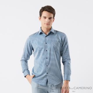 【ROBERTA 諾貝達】男裝 純棉藍條紋長袖襯衫( 日常休閒款) RDL18-47