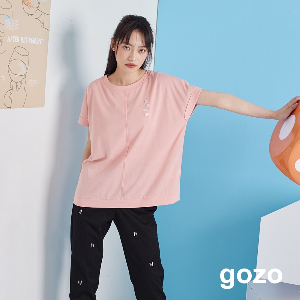 【gozo】➤gozo小房子出芽連袖T恤(粉色/黑色_F) | 純棉 圓領 休閒