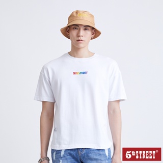 5th STREET 中性款平權彩虹標籤短袖T恤-白色