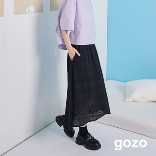 【gozo】透透織紋修身鬆緊圓裙(黑色_F) | 女裝 顯瘦 百搭