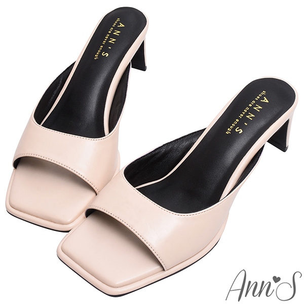 Ann’S美化腳版加圍邊-時髦弧線扁跟方頭涼拖鞋5.5cm-米白(版型偏小)