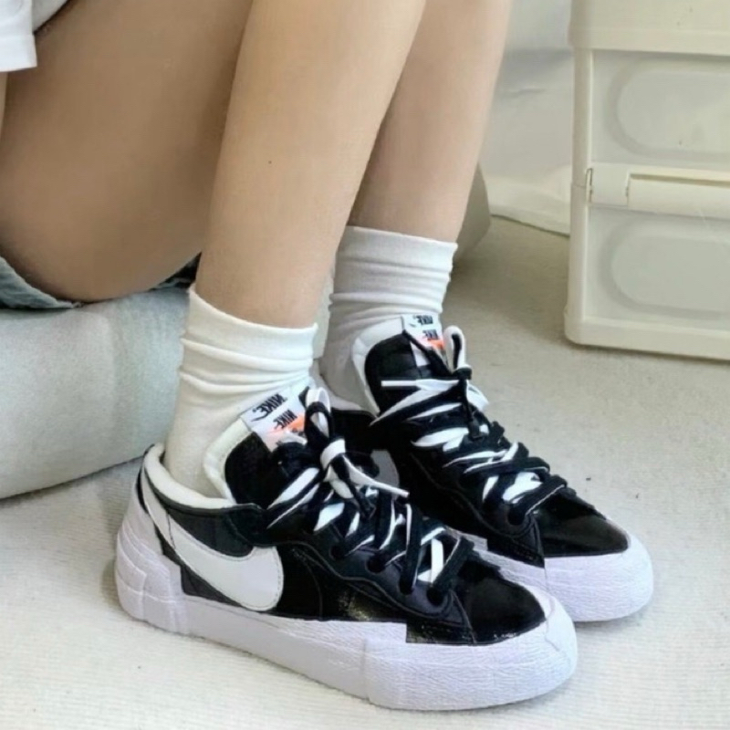 Nike x Sacai Blazer Low "Black Patent Leather" 黑白漆皮解構 23.5cm