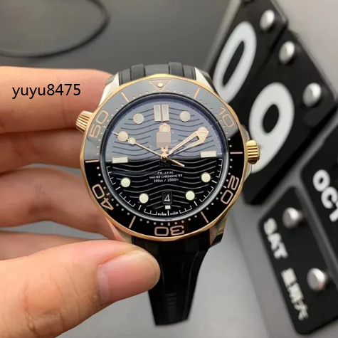 海馬300黑面玫瑰金殼膠帶款式實拍運動男士手錶防水計時全自動上鏈機芯手錶男腕錶高端腕錶