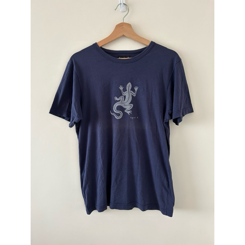 100%正版 agnes b.大Logo蜥蜴 小b字母 藍色 短袖 上衣 100%棉T恤