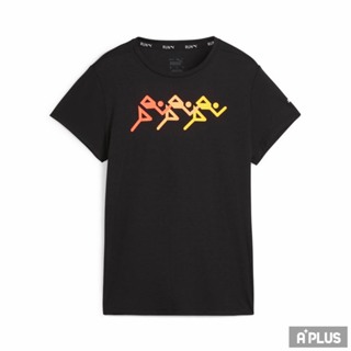 PUMA 女 圓領T 慢跑系列Run Fav圖樣短袖T恤 黑色 -52532601