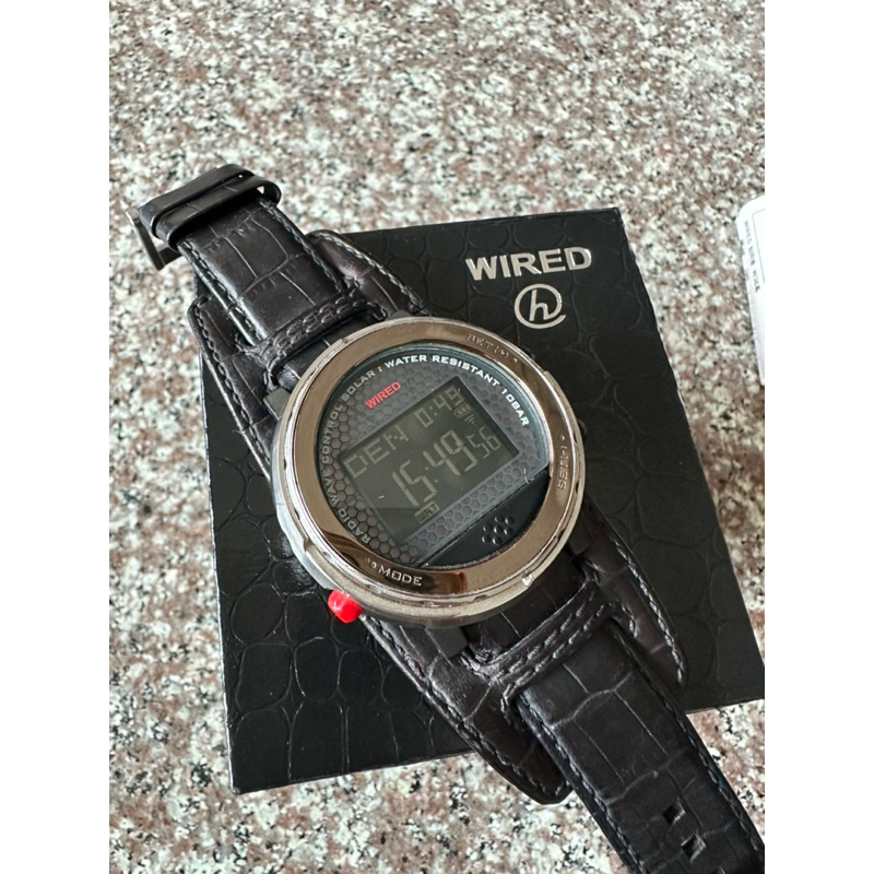 二手美品 SEIKO WIRED h x UNITED ARROWS 黑色鱷魚表帶 電波時計腕錶 手錶