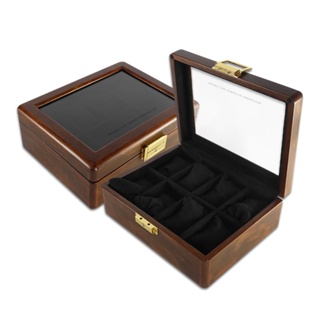 8格手錶收藏盒 方型扣鎖 金絲柚木 腕錶收藏盒 實木質感 - 棕x黑色 ＃854-A08-LLWB816-BK