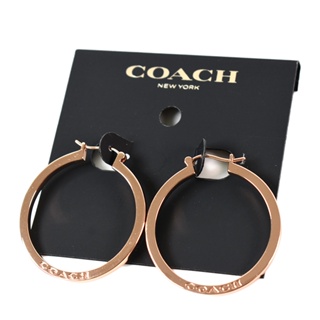 COACH 金屬刻印LOGO圓形針式耳環-玫瑰金 【美國正品現貨】