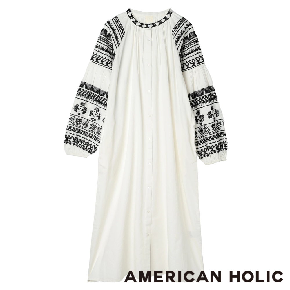 AMERICAN HOLIC 印度棉拼接刺繡連身洋裝(HA41L0H0200)