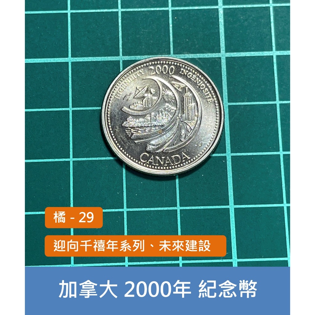 美洲 加拿大 2000年 迎向千禧年系列錢幣 未來建設 25分 紀念幣-UNC 原光美品 (橘29)
