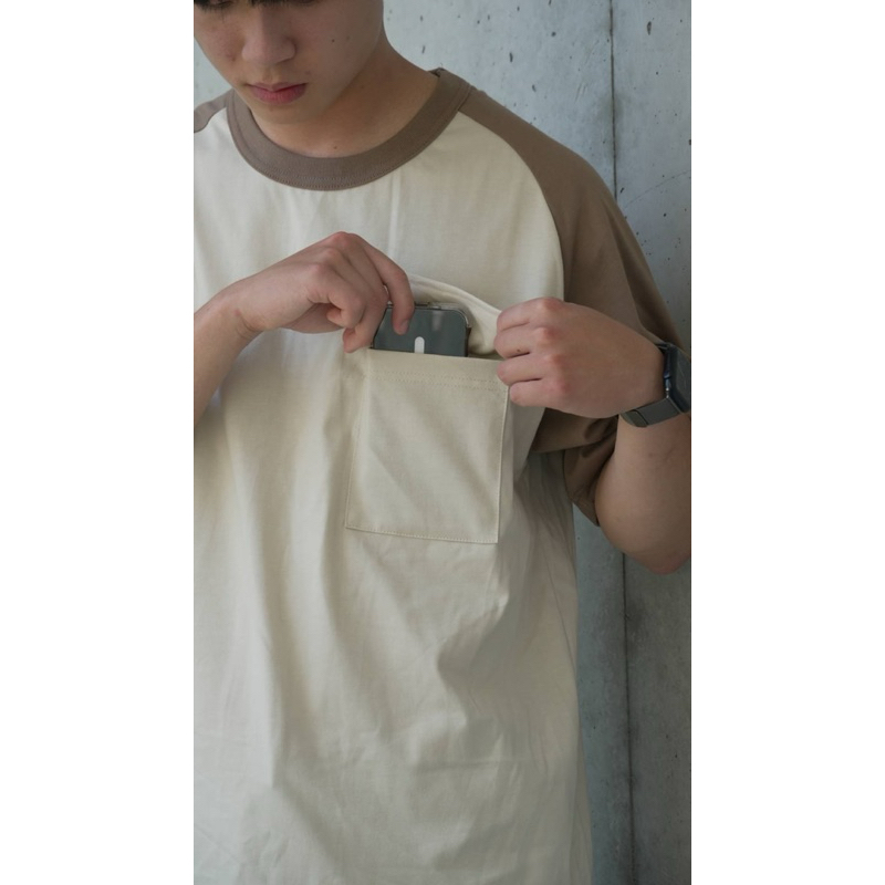 【LAS SELECT】韓國 美國 日本 街頭 牛角斜袖 拼接配色 口袋 短TEE 春夏 寬鬆 工裝 City boy