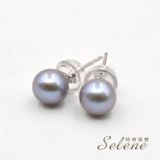 Selene 藍紫珍珠圓珠925銀耳環(PE1)