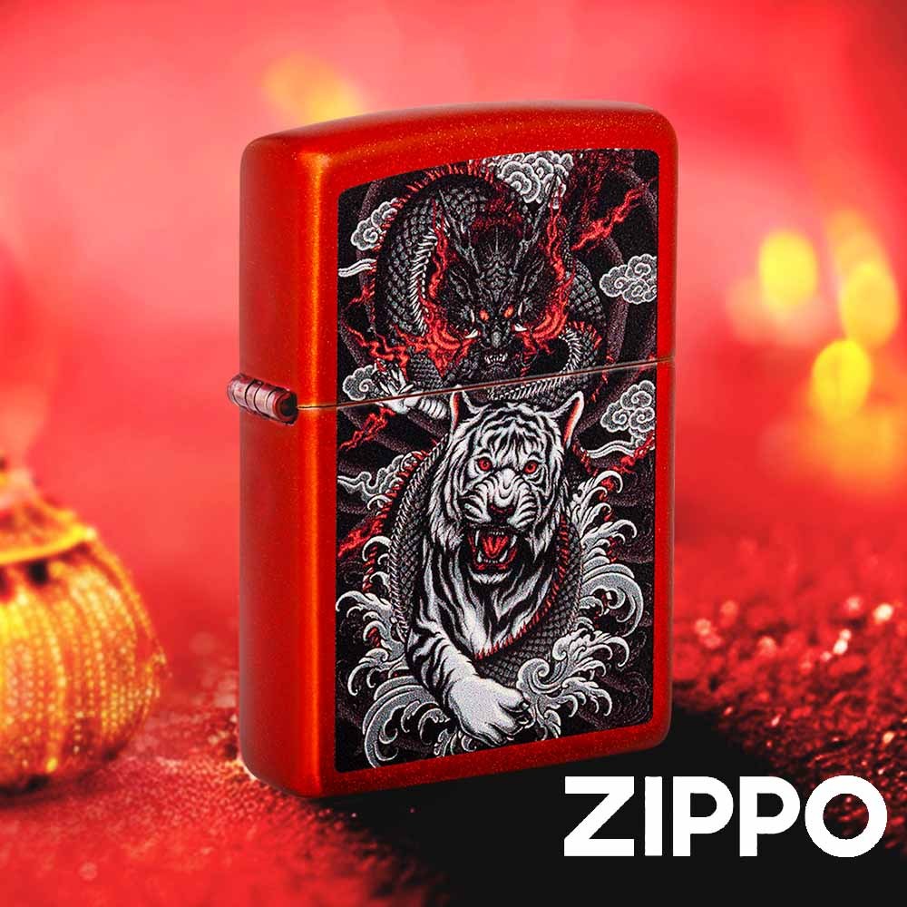 ZIPPO 龍虎雙煞防風打火機 48933 力量平衡 兩者氣勢 大膽而強大 龍治著天空 虎則掌管著動物界 終身保固