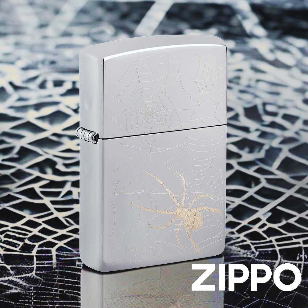 ZIPPO 佈網蜘蛛防風打火機 48767 高拋光銀色 警惕的蜘蛛守護著它的網 潛伏在複雜網後的蜘蛛 毛骨悚然 終身保固