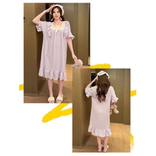 J♡中大尺碼🎀🔝棉質舒適寬鬆親膚睡衣洋裝[紫格/藍格/兔子] ✔️可穿至XL～4XL