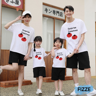 親子裝短袖 家庭裝 純棉大尺碼 夏季純棉上衣親子出遊度假韓版寬鬆運動 撞色t 四色 XGT短袖 驚訝西紅柿【FIZZE】