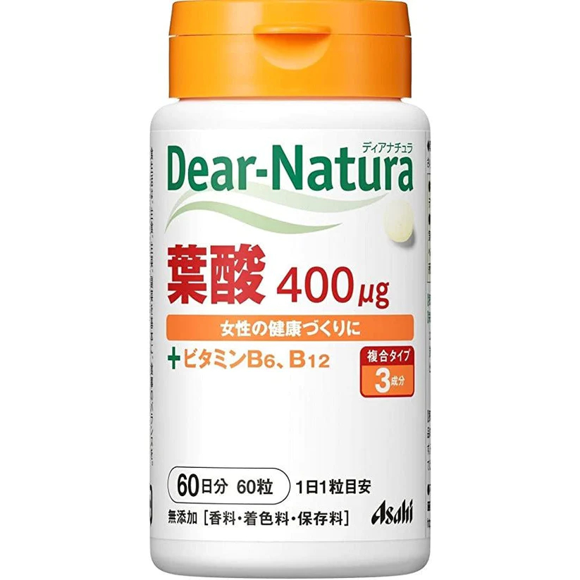 ［預購/免運］日本 ASAHI 朝日 Dear-Natura 葉酸+維他命B2+維他命B12 罐裝 60日 日本代購