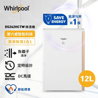 【Whirlpool 惠而浦】Puri-Pro 12公升 一級能效 清淨除濕機 DS242HCTW (香檳金)