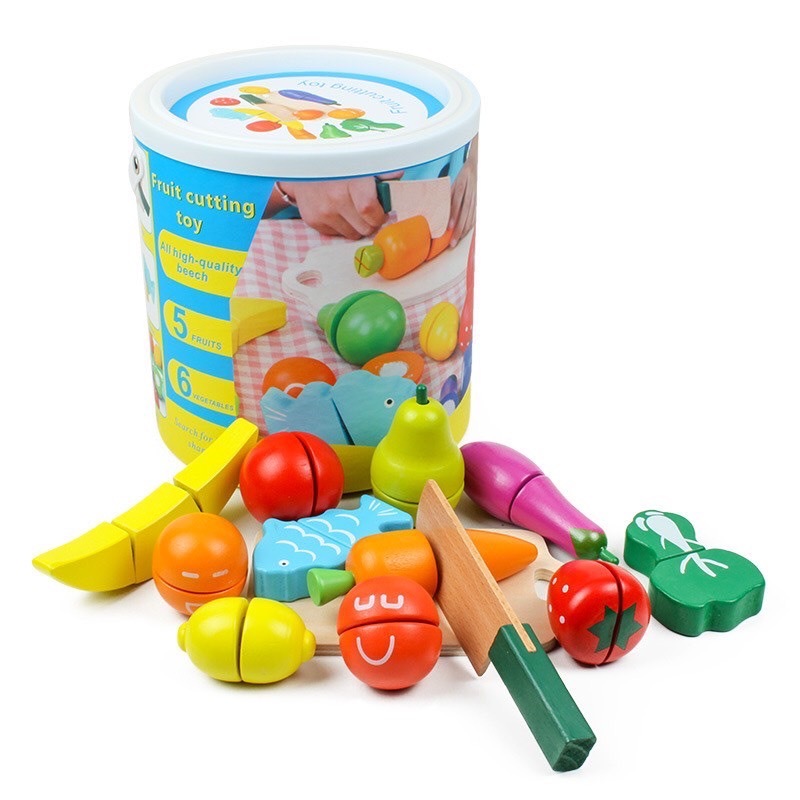 【現貨】樂寶媽 桶裝水果切切樂 啟蒙 早教 教具 玩具 認知 水果玩具 模擬玩具 家家酒玩具 角色扮演 廚房玩具
