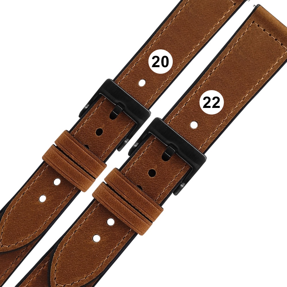 Watchband / 20.22 mm / 各品牌通用 經典復刻 黑鋼扣 真皮橡膠錶帶 棕色 ＃858-318-BN